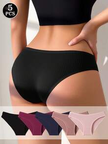 5 piezas Bragas de mujer de unicolor, cómodas, minimalistas, suaves y transpirables - Multicolor - Ver 2