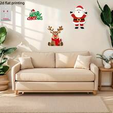 2D Flat 3-Piece Set Cute Reindeer & Santa Claus Design, Suitable For Front Door, Wall And Indoor Decoration, Rustic Style Colorful Acrylic Home Decor, Christmas Gift - A - View 2