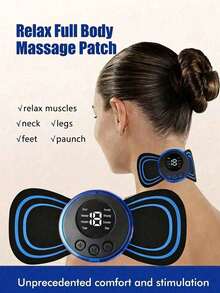 1pc Electric Neck Massager, Mini Neck Massager, Electric Massage Patch, Portable Body Massage Patch, Suitable For Men And Women, Shoulder, Arm, Leg, 8 Modes, 19 Intensity Levels, Portable, USB Rechargeable - Blue - View 13