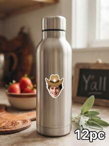 12/24/48pc Custom Photo Sheriff Cowboy Hat Face Stickers, Western Star Badge Cowboy Portrait Cutout Stickers, Personalized Wild West Sheriff Stickers,Western Rodeo Themed Birthday Party Favors - Multicolor - View 9