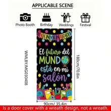 1pc Spanish Style Back To School Door Curtain Party Banner, Polyester Material, Black Background With Globe And Pencil Pattern, Suitable For Back To School Party, Classroom Decoration Hanging Flag, Spanish Campus Theme Event Decoration - A - View 6