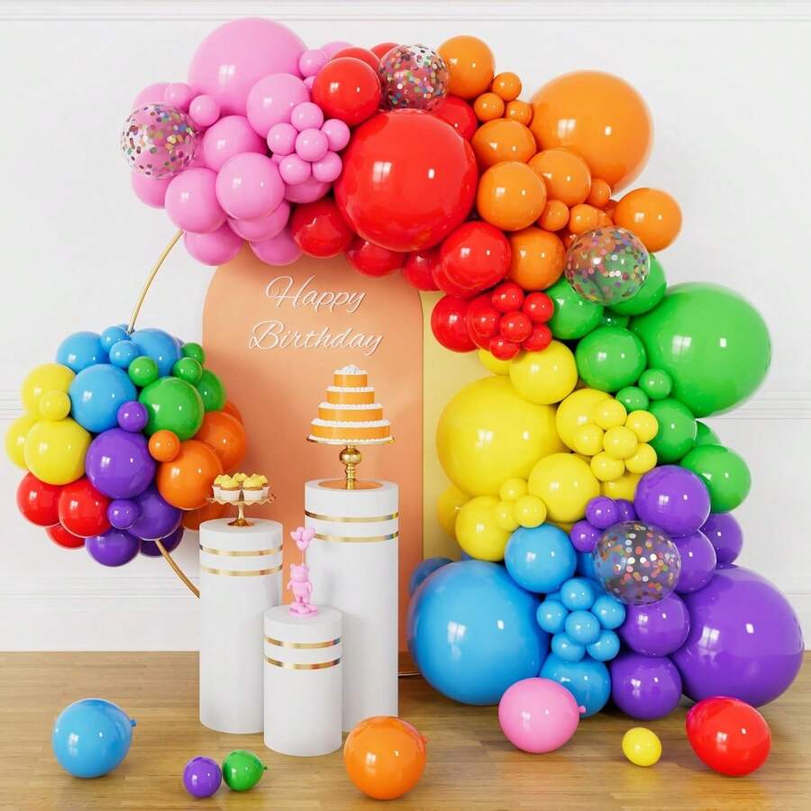 126pcs Colorful Rainbow Balloon Arch Kit – Includes Foil And Confetti Balloons For Rainbow Balloon Garlands Of Various Sizes; Ideal For Party Decorations And Birthday Celebrations - View 1