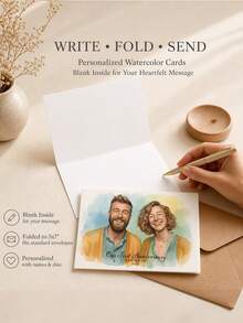 Custom Photo Cartoon Wedding Greeting Card, Upload Couple Photos To Create Cute Hand-Drawn Portraits Including Pets. Custom Names, Wedding Date, Venue And Invitation Words. Sweet Personalized Greeting Card For Wedding Events. - Multicolor - View 7