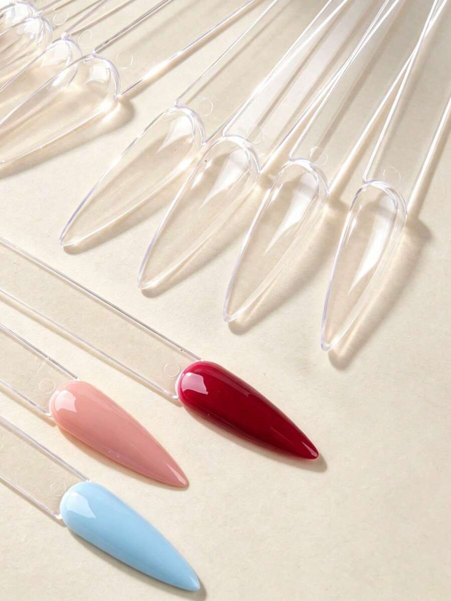 10pcs Clear Ring-Shaped Nail Art Practice Tips, Transparent Fan-Shaped Nail Polish Display Sheets, Nail Art Color Display Board, Nail Art Supplies, Nail Art Tools, Nail Art Accessories - Clear - View 1