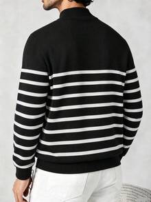 Men's Colorblock Casual Versatile Daily Wear Long Sleeve Polo Shirt - Black - View 3