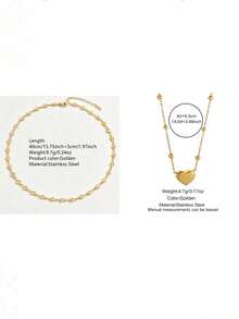 VceTd Juego de 2 Collares de Acero Inoxidable Estilo Romántico Minimalista para Mujer con Collar con Colgante de Corazón y Collar con Cadena de Corazón, Adecuado para que las Mujeres lo Usen en Citas o Compromisos o como Regalo de Vacaciones para Seres Queridos - Amarillo Oro - Ver 9
