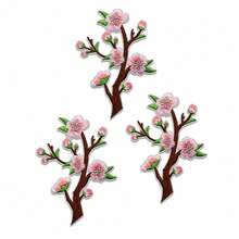 3/9入刺繡櫻花貼布 粉色花朵燙貼補丁，適用衣物、包包、夾克，DIY縫製花卉貼花貼紙，服飾裝飾修補用 - 梅花 - 查看 6