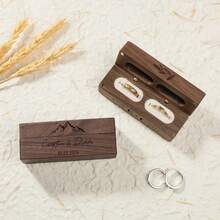 1pc Personalized Wooden Double Slot Magnetic Ring Box, Custom Engraved Flip Top Ring Box, Engagement, Proposal, Wedding And Anniversary Gift - Multicolor - View 4