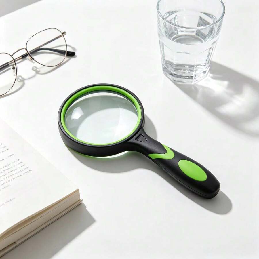 10X Magnifying Glass, Suitable For Elderly And Children, Non-Slip Handheld Reading Magnifier, 75mm Lens, Suitable For Close-Up Work, Green And Orange Observation Hobby