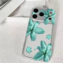 1件 Ins 風格清新木槿花與葉片純色圖案防滑軟手機殼，適用於 iPhone 11/12/13/14/15/16 Pro Max - 彩色 - 查看 2