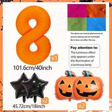 Halloween Pumpkin Pentagram Fluorescent Orange Number Foil Balloon Set, Includes 0-9 Orange Fluorescent Foil Number Balloons, Black Pentagram Foil Balloons, Halloween Pumpkin Foil Balloons, Suitable For Halloween Party Decoration, Trick Or Treat Holiday Party Decoration, Outdoor Halloween Backdrop, Holiday Decoration Supplies - Multicolor - View 20