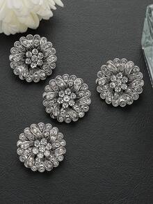 4pcs/Pack Flower-Shaped Multi-Layer Rhinestone Studded Exquisite High-End Metal Buttons, Decorative Buttons For Winter Fur Coats, Sweaters, Blazers, Jackets, Bags, Gift Boxes, Bouquets, DIY Jewelry Sewing Accessories - Multicolor - View 16