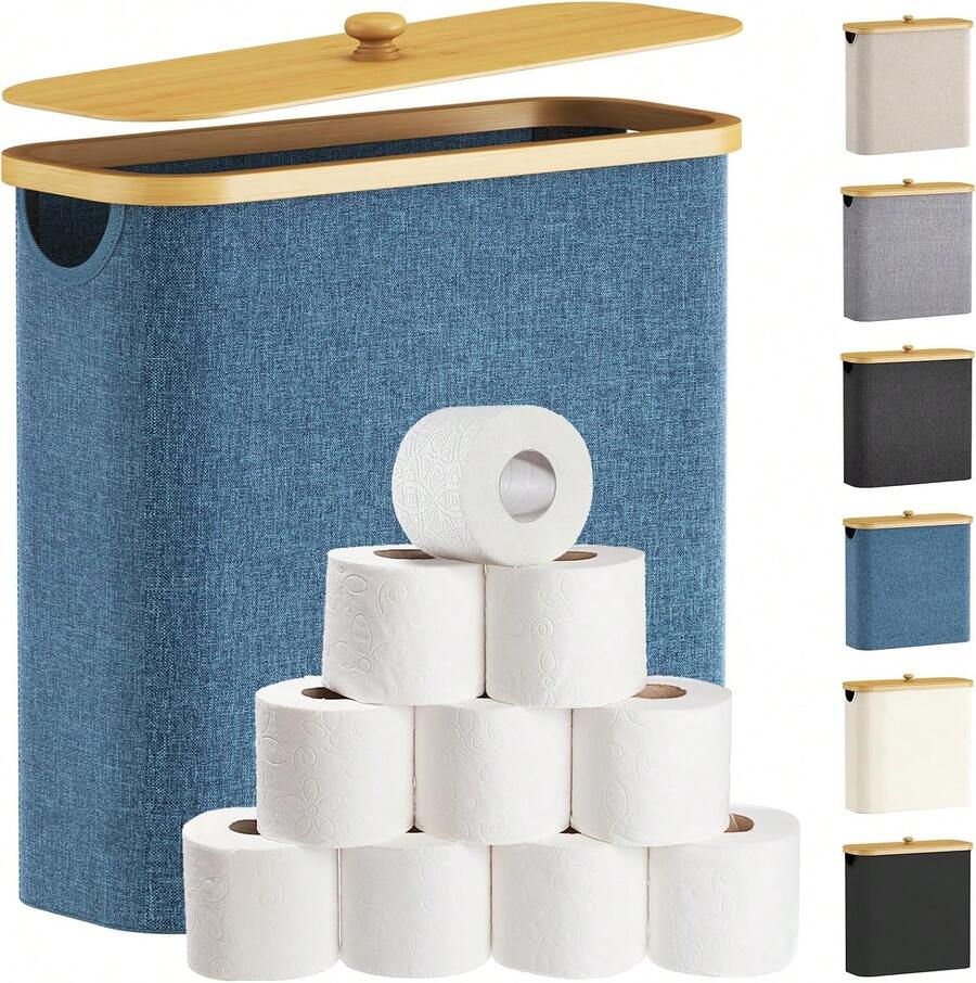 Lifewit Toilet Paper Storage Holder For 12 To 16 Rolls, Free Standing Toilet Paper Basket Stand With Bamboo Lid, Collapsible Fabric Bathroom - ColorC - View 1