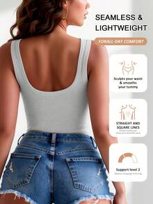 2pcs Women'S Ribbed Backless Tank Top With Built-In Bra, High-Stretch Skin-Friendly And Wearable As Outerwear, U-Neck Design Suitable For Yoga - 彩色 - 查看 4