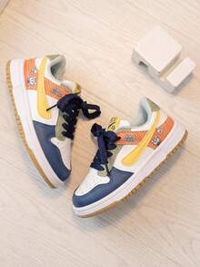 1 Pair 2026 New Girls' Macaron Colorblock Sneakers, Fresh Contrast Color Patchwork Design, Sweet And Cute Girly Style, Suitable For School, Commuting And Weekend Outfits - Blue - View 4
