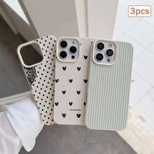 3件裝波點愛心條紋元素 TPU 防震全包覆精準保護殼，適用於 Apple 11/12/13/14/15/16/17 Pro Max - 彩色 - 查看 4