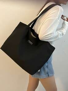 Women's Summer 2026 New Vintage Shoulder Tote Bag, Solid Color Popular Large Capacity Commuter Handbag, Underarm Bag - Black - View 5