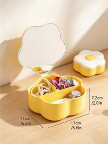 1pc Ins Style Floral Foldable Makeup Mirror With Multi-Compartment Storage, Luxury Cute Vanity Mirror, Large Capacity Dust-Proof Storage Space, Suitable For Desktop, Dorm And Vanity Table Jewelry & Cosmetics Organizer - Multicolor - View 4