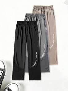 Men's Mesh Patchwork Letter Print Drawstring Waist Joggers, Casual Loose Fit Sports Long Pants, Suitable For Daily Outdoor Wear - Black - View 4