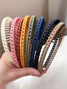 1pc Random Color Women's Woven Serrated Headband, Non-Slip Comb Teeth Hair Hoop, Suitable For Hairstyling, Face Washing, Makeup, Skincare And Daily Styling - Random - View 4