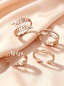 4pcs Stainless Steel Ring Set, Minimalist Adjustable Open Rings, Hollow Geometric Pattern Rings, Men's Wedding Accessories - Gold - View 15