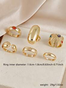 6pcs Exquisite Gold-Tone Women's Ring Set, Star & Moon Faux Gemstone Chunky Rings, Suitable For Women's Daily Wear, Dating, Party, Layering & Matching - Yellow Gold - View 2