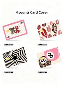 1/2/4 Cute Red Heart Dice Leopard Print Credit Card Protective Sticker, Waterproof, Anti-Fingerprint, Anti-Scratch, Suitable For Party, Birthday Gift. PVC Material, Anti-Fingerprint, Anti-Scratch, Wear-Resistant, Suitable For Men, Women, Couples, Applicable To Small Chip Cards, Credit Cards, Transportation Cards, Student Campus Cards And Personalized Customization. - A - View 9