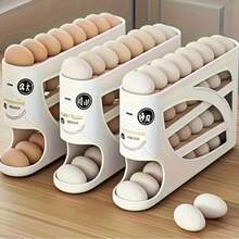 Auto Rolling Egg Dispenser Rack, Sliding Egg Storage Holder, Space Saving Refrigerator Egg Organizer For Fresh Eggs Storage - White - View 12