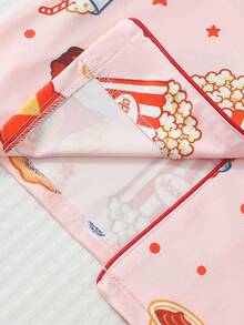 Teen Girls Cute Snack Print Button Front Long Sleeve Pajama Set, 2-Piece Set Lapel Top + Pants, Soft Loungewear, Suitable For Spring, Autumn, Winter Home Wear - Pink - View 7