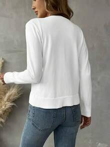 Cardigan Rajut Bergaris Lengan Panjang Wanita Warna Putih dengan Kerah V dan Kancing Depan, Sempurna untuk Pakaian Musim Gugur/Musim Dingin - Putih - View 3