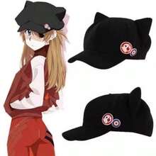 EVA Asuka Cat-Ear Baseball Cap, Cosplay Duck-Beak Hat With Decorative Badge, Cute Black Pointed-Top Hat, Adjustable Casual Sun Hat, Sweet Girl Style - Multicolor - View 4