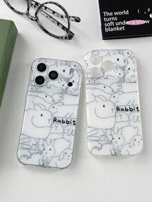 Ins Korean Style Simple Line Drawing Rabbit Phone Case Compatible With IPhone 17 Pro Max/17 Pro/17 Air/17/16 Pro Max/16 Pro/ 15 Pro/15 New 14 Pro/13/12/11 Full Coverage Protective Cover - White - View 5