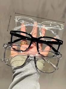 1pc/3pcs Unisex Fashion Glasses, Square Frame, Suitable For Matching Outfits, Style, Transparent Black Frame, Facial Decoration Design - Multicolor - View 7