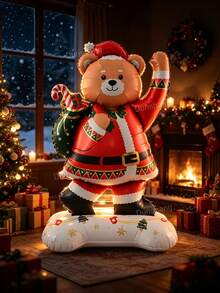 1pc 59 Inch Christmas Bear Foil Balloon, Large Inflatable Christmas Winter Holiday Party Decoration, New Year Celebration Foil Balloon, Photo Backdrop Prop, Indoor Outdoor Home Window Decor - Multi-color - View 2