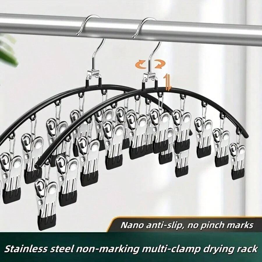 Popular Multi-Function Stainless Steel Drying Rack, Windproof Hooks, Multiple Clips For Secure Fixing. Suitable For Balcony, Window And Wardrobe - Easily Dry Various Clothing, While Saving Space, Adding Convenience To Life, Designed To Prevent Slipping And Leave No Marks, Space-Saving Laundry Organizer - Multi-Clip Design - Suitable For Balcony - Bathroom - Laundry Room - Sturdy Clothesline - Suitable For Delicate Items - Towels - Shirts - Easy To Install - No Tools Required - Laundry Drying Rack - Balcony Storage - Smooth
