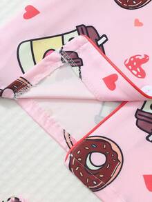 Tween Girls Pajama Set,Button‑Down Long Sleeve Tops & Long Pants,Cute Donut & Milk Tea Cup Print Sleepwear, Soft Loungewear Autumn Winter Home Outfit - Pink - View 6