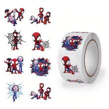 500pcs And His Magical Friends Round Roll Self-Adhesive Stickers, Chibi Team Self-Adhesive Label Stickers, Superhero Theme Birthday Party Gift Bag Fillers, Classroom Reward Incentive Stickers - Multicolor - View 2