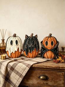 6er Set Vintage Halloween Innenraum Dekoration, Herbst Dekoration, Vintage Holzblock Bücherregal Dekoration, Geist, schwarze Katze, Kürbis, Skelett, Hexe, Eule, Zombie, Vampir, Landhausstil Kamin Kaminsims Herbst Heimdekoration - Ornamente - Übersicht 6