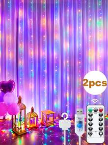 1pc/2pcs 300LED Curtain Lights, 9.8x9.8ft (Approx. 3 Meters*3 Meters) Warm Light USB Plug 8-Mode Remote Control, Curtain String Lights, Suitable For Bedroom, Indoor, Outdoor, Holiday Decoration, Wedding Party, (Colorful/Warm White/Pure White) Optional - Multicolor - View 16