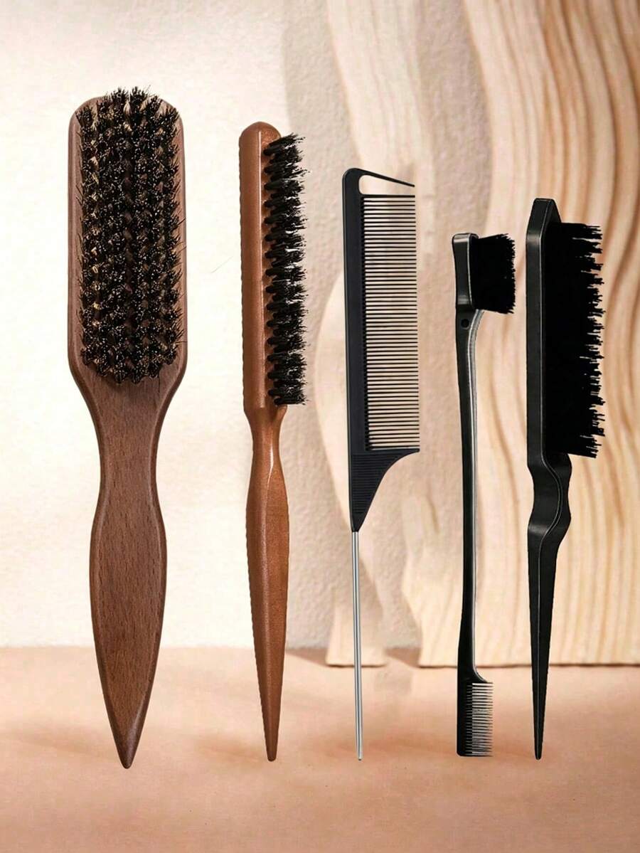 1-4 Stück Bürstenset, Unisex Wildschweinborsten Haarbürste & Bartbürste, professionelle Haarstyling Bürste, Haargummis, starke Haarscrunchies, Färberkamm, geeignet für Barbershop, Schönheitssalon, Reisen, Schulanfang, Urlaub