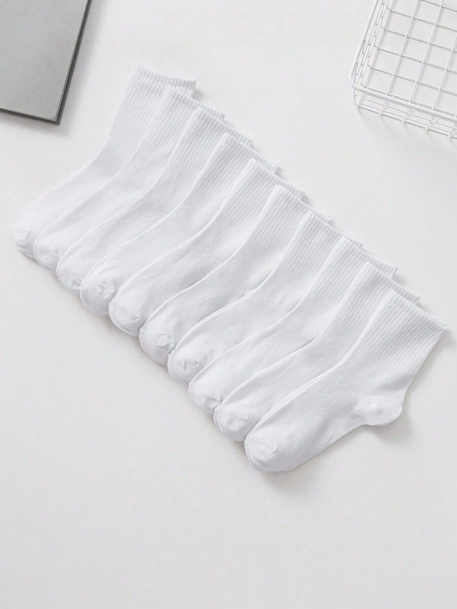 5/1 Pair Solid Color Long Socks Women's Socks, Simple Comfortable Breathable White Socks, Suitable For Sports And Casual Wear Unisex Socks - Multicolor - View 1