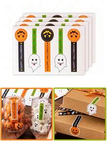 100pcs Halloween Pumpkin Long Label Sticker, Cute Pumpkin Patterns For Envelopes, Lollipop Baking Stickers, Cookie Packaging Baking Sticker, Suitable For Halloween Party Favors, Seasonal Crafts, Festive Designs, Smooth Texture - Halloween - View 8