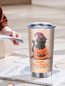 1pc/5pcs 20oz Halloween Stainless Steel Insulated Coffee Mug With Clear Drinking Lid, Cute Ghost Bat Spider Web Print Travel Cup, Sweet Halloween Water Cup, Large Capacity Iced Coffee Cup, Birthday Holiday Gift For Boyfriend, Couple Water Cup, Holiday Party Gift - Multicolor - View 12