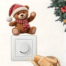 1pc Christmas Knitted Hat Bear Switch Sticker, Cute Winter Home Socket Self-Adhesive Decorative Sticker - Multicolor - View 4