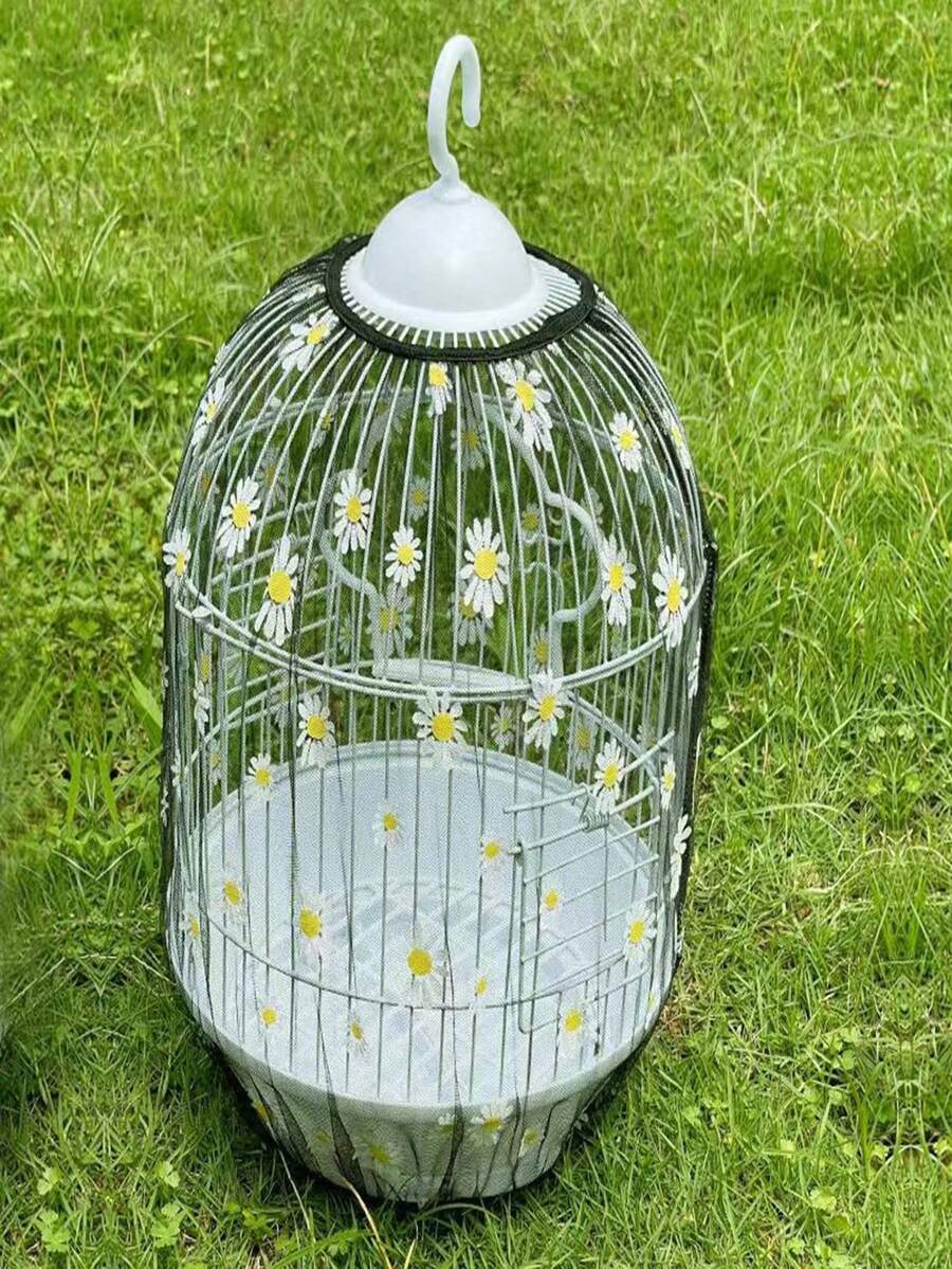 1pc/2pcs Daisy Pattern Hanging Bird Cage, Decorative Round Metal Bird Cage With Hook, Breathable Pet House, Suitable For Parrots, Canaries And Other Small Birds, Indoor And Outdoor Use - A - View 1