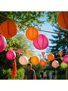 3 Hanging Paper Lanterns, Rainbow Color Ceiling Party Decorations, Suitable For Mexican Carnival Party, Birthday, Store, Holiday Party Backdrop, Room Decor, Bedroom Decor And Wall Decor - Multiple Styles - View 3