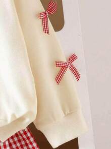 Baby Girl Bear Print 2 In 1 Long Sleeve Top And Plaid Skirt - Apricot - View 4