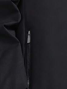 Men's Pure Black Fleece Stand Collar Zipper Flight Jacket, Side Zipper Pockets, Ribbed Cuffs, Long Sleeve Casual Outerwear, Autumn/Winter Street Style - Black - View 4