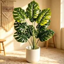 2pcs Large Artificial Palm Plants, 35 Inch Large Faux Banana Tree, Monstera And Fan Palm Tropical Plants Decor, Includes 24 Leaves, Evergreen, Suitable For All Seasons Artificial Potted Plants, Pot Not Included - Green - View 5