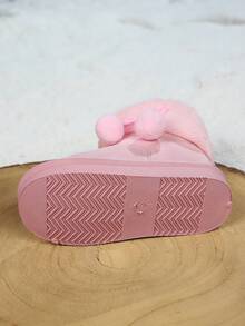 1 Pair Children's Winter Snow Boots, Fashionable Minimalist Design With Ball Pendant, Student Kids Boots - Pink - View 5